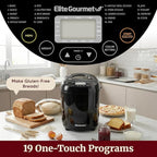 Elite Gourmet Programmable Bread Maker, 2 lb Loaf, 3 Sizes, 19 Presets incl. Gluten-Free, Dough & Jam, Delay Timer, Black