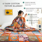 MSGKV Boho Throw Blanket King Size Christmas Blanket 100% Cotton Blankets for Couch Bed, Cotton Quilts Muslin Bed Blanket 90''x 98'' Cozy Pre-Washed Decor Gift for All Seasons
