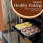 Nonstick Bakeware Set 8 Piece - Stackable Baking Pan Set, Oven safe 450°F, Carbon Steel Baking Set with Muffin, Loaf, Cookie Sheets & Roaster, Easy Storage, BPA-Free (Gray)