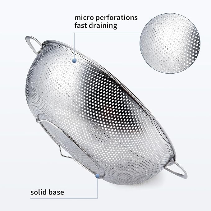 Gulex Colander Stainless Steel 3-Quart, Metal Strainer with Base, Strainer for Kitchen Food, Dishwasher Safe