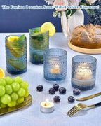 ISMASOAN Hobnail Drinking Glasses Set of 8, Blue Vintage Glassware 14 oz and 12 oz, Glass Cups, Cups for Kitchen, Bar Glasses for Beer, Juice, Cocktail, Whiskey, Milk