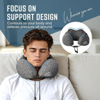 Travel Pillow with Extra Large Hood for Airplane Long Flights Privacy and Comfort Memory Foam with Skin-Friendly Cover for Road Trip Head&Neck Support for Plane Office Cars Sleeping & Rest (Grey)
