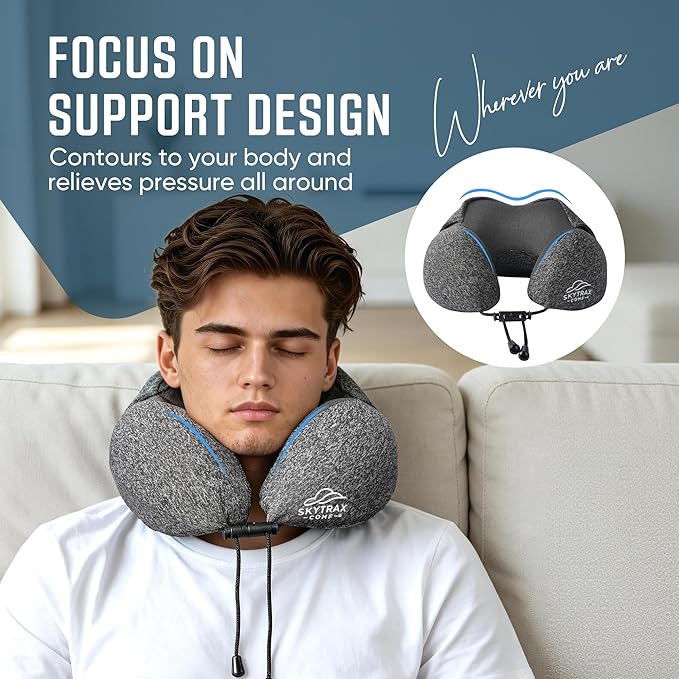 Travel Pillow with Extra Large Hood for Airplane Long Flights Privacy and Comfort Memory Foam with Skin-Friendly Cover for Road Trip Head&Neck Support for Plane Office Cars Sleeping & Rest (Grey)