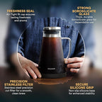 OVALWARE Airtight Cold Brew Iced Coffee Maker Pitcher and Tea Infuser with Spout - 1.0L / 34oz Ovalware RJ3 Brewing Glass Carafe with Removable Stainless Steel Filter