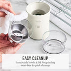 Martha Stewart Electric Coffee & Spice Grinder, Dual 2.5oz Removable Bowls, Storage Lids, Stainless Steel Blades, One Touch Pulse Control, 2-in-1 Compact, Beans & Spices, Herbs & Nuts, Linen White