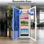Commercial Display Refrigerator with Glass Door, Upright Beverage Cooler Merchandiser with Reversible Door, Drink Fridge with Door Lock for Restaurant Supermarket Convenience Store, 13.8 Cu.Ft