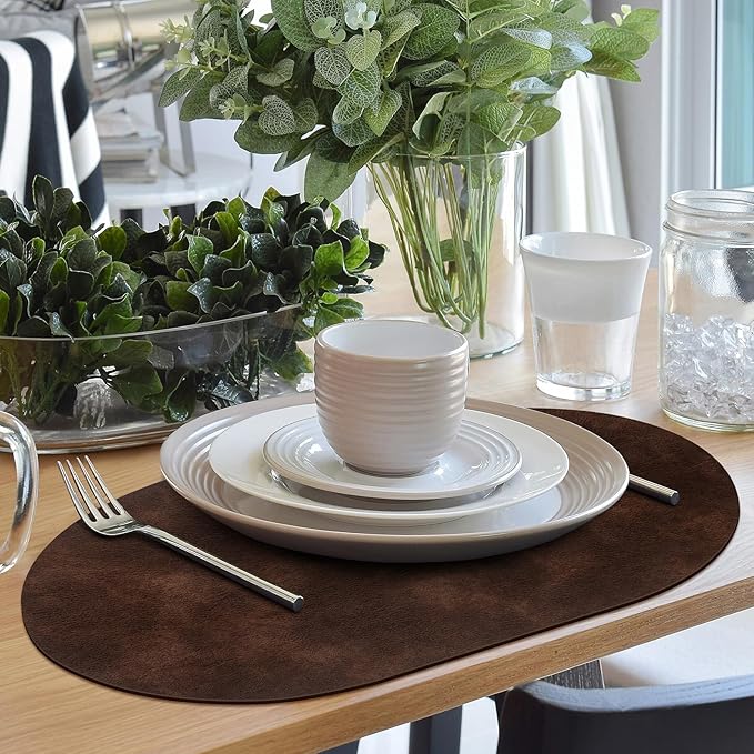 ADRIMER Placemats, Heat Resistant Oval Placemats Set of 8 Washable 12 x 17 Inch, Waterproof Table Mats, Wipeable Pu Place Mats for Kitchen, Dining Room, Coffee