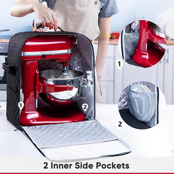 BAGSPRITE Stand Mixer Cover with Appliance Sliders Base Compatible with KitchenAid Mixer-Storage Bag for 6/7/8 Quart with Pockets for Kitchen Aid Accessories and Attachments