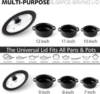 Anaeat Silicone Universal Lid for Pots, Pans and Skillets - Tempered Glass Covered with Heat Resistant Silicone Rim Fits All 7" to 12" Diameter Cookware -Easy to Use Replacement Frying Pan Cover