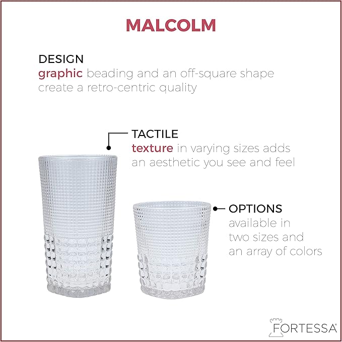 Fortessa Malcolm Double Old Fashioned Cocktail Glass 6 Pack, 11.5-Ounce, Clear