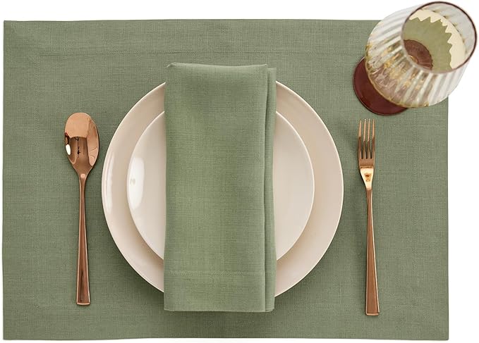 Solino Home Linen Napkins Set of 4-100% Pure Linen Oil Green Dinner Napkins Cloth 20 x 20 Inch for New Year - Fete, Handcrafted and Machine Washable