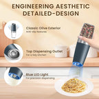 Gravity Electric Salt And Pepper Grinder Set, Automatic Salt And Pepper Grinder Set, Battery Powered (6 AAA Batteries Each), Adjustable Roughness, LED Light, 2 Pack, (Grey)