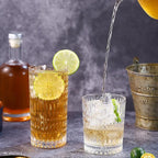 Loivttvv Glassware Drinking Glasses Set of 8, 14 oz Highball Glasses & 10 oz Ribbed Glass Cups, Vintage Glassware for Water, Juice, Cocktail, Whiskey (Clear)