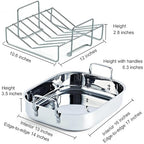 Cooks Standard Stainless Steel Roaster Pan with V-Shaped Rack, Inner 16-Inch x 13-Inch; Edge 17-Inch x 14-Inch; Turkey Roasting Pan Bakeware for Oven, Rectangular