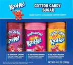 Nostalgia Kool-Aid Cotton Candy Variety Kit – 3 Flossing Sugar Flavors (Black Cherry, Sharkleberry, Peach Mango) – 7-oz Bottles – Compatible with Cotton Candy Makers – Party Supplies