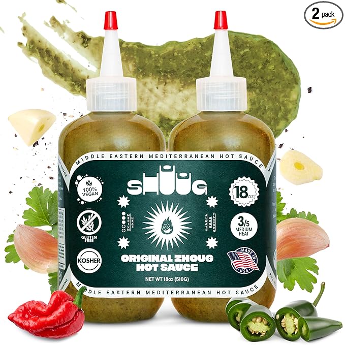 Middle Eastern Green Chili Sauce 18oz (Zhoug) | Spicy Sauce with Cilantro, Garlic, Jalapenos, Poblano, Scotch Bonnet Peppers, Olive Oil, Lemon, Chipotle | Vegan Chili, Non-GM, Kosher | Hot Sauces (2)