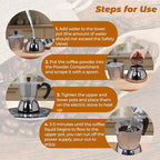 No Coating 4 Cup Aluminum and Stainless Steel Moka Pot Stovetop Espresso Maker Italian Coffee Machine 220ml 7.44oz Suitable for Gas Induction Stovetop Greca Coffee Maker Percolator Silver