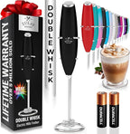 Zulay Kitchen Double Whisk Milk Frother with 2 Duracell Batteries - Powerful Handheld Foam Maker for Coffee, Lattes, Matcha, Hot Chocolate & Cappuccinos - Whip Creamy Froth in Seconds