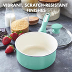 GreenPan Rio Healthy Ceramic Nonstick 2QT Saucepan with Lid, PFAS-Free, Dishwasher Safe, Turquoise