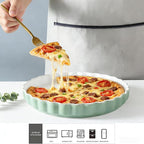 Quiche Baking Dish,Ceramic Pie Pan 11 Inch Reusable,Pizza Pan，Non-Stick Round Tart Pan with Ruffled Edge Microwave Dishwasher and Oven Safe (GREEN)