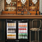 Tylza Back Bar Cooler With 2 Glass Doors, 200L Under Counter Back Bar Refrigerator with LED Lighting, Safety Locks, Counter Height Bar Beverage Cooler for Beer, Soda Drinks, Wine, Black