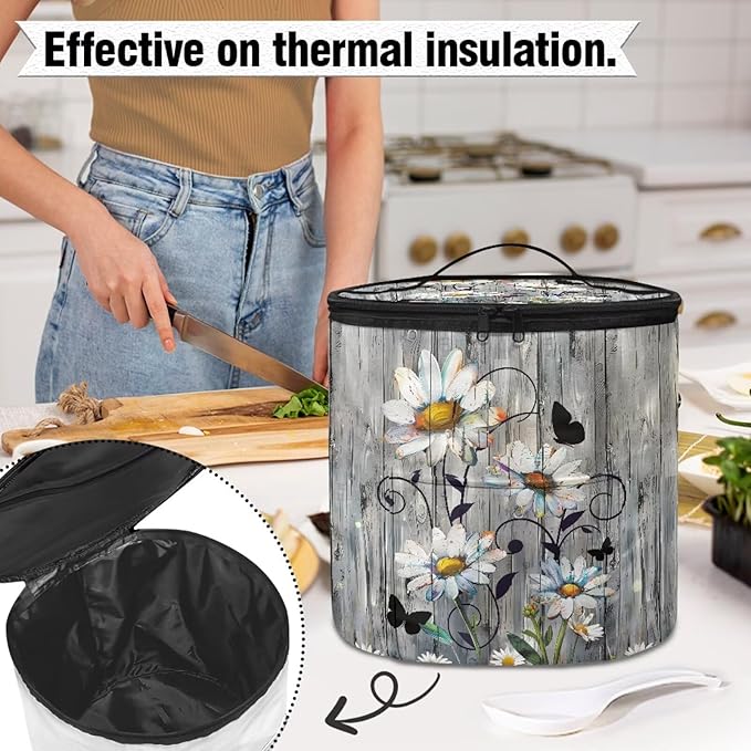Wood Electric Pressure Cooker Daisy Storage Bag Kitchen Appliance Protective Pressure Cooker Insulation Bag for Women