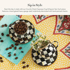 MACKENZIE-CHILDS Espresso Cup and Saucer Set, Cute Small Coffee Cups and Saucers, Set of 2, Black-and-White Courtly Check