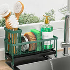 Cisily Sponge Holder for Kitchen Sink, Sink Caddy Organizer with High Brush Holder, Kitchen Countertop Organizers and Storage Essentials, Rustproof 304 Stainless Steel (Dark Green, 9.25″)