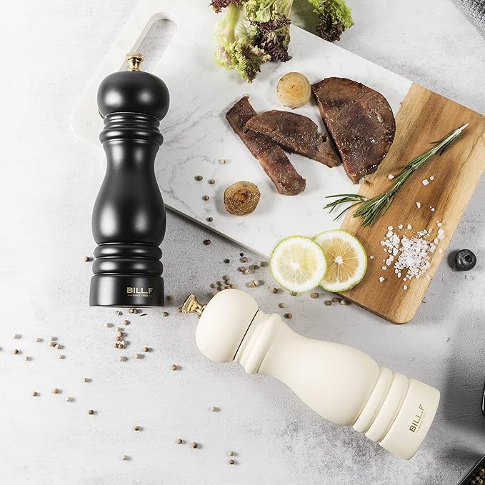 Salt and Pepper Grinder Pepper Mill Grinder Pepper Grinders Shakers Salt Mill Set of 2 with Adjustable Ceramic Rotor 7 Inch Black and White
