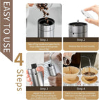 Portable Coffee Grinder Conical Burr for Espresso French Press Pour Over Double Bearing Internal Adjustment Capacity 25g (Silver-Ceramic Burr)