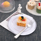 WELLIFE 144 Pieces Silver Plastic Dessert Plates, 7.5 inch Disposable Salad Plates, Premium White Appetizer Plates with Silver Rim, Ideal for Party, Wedding