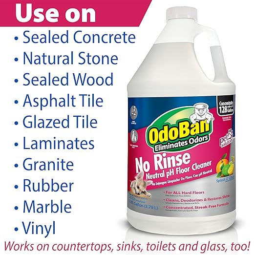 OdoBan Pet Solutions No Rinse Neutral pH Floor Cleaner Concentrate, Made in the USA, Splash O' Citrus Scent, 3 Gallons