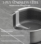 KOCH SYSTEME CS Hybrid Nonstick Stainless Steel Saucepan, 2 Quart Tri-Ply Stainless Steel Sauce Pan with Nonstick Honeycomb Interior, Hybrid Sauce Pan with Lid, Small Steel Pot, Induction Compatible