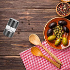 T-mark Premium Sea Salt and Pepper Grinder Set - Spice Mill with Brushed Stainless Steel, Small Portable Ceramic Salt & Pepper Shakers (2-Pack) (Black)