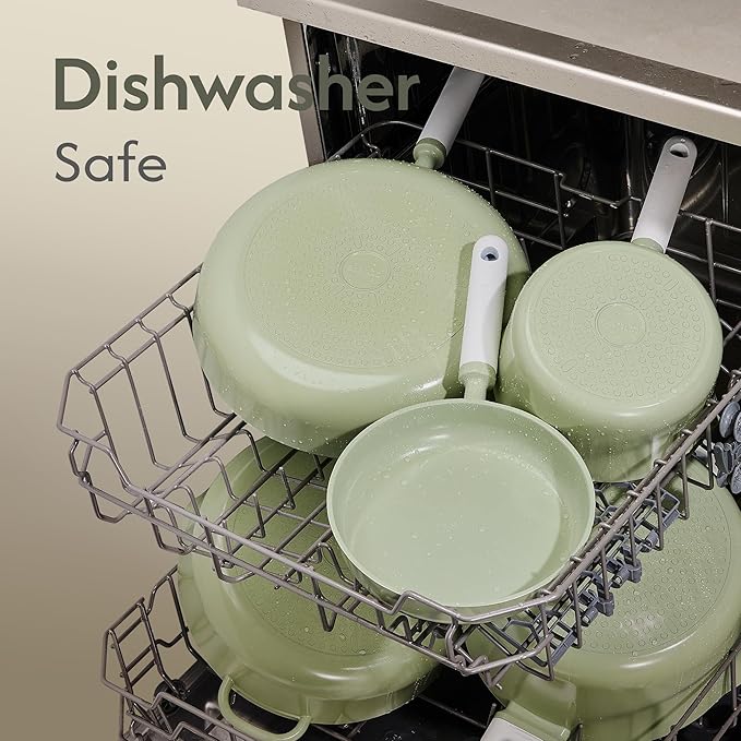 CAROTE Pots and Pans Set Nonstick, Ceramic Cookware Set, Green Cooking Set Kitchen Induction Set with Steamer, PFAS PTFE Free,9 Piece