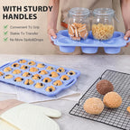 Mini Silicone Muffin Pan with Metal Frame, Non Stick Silicone Cupcake Pan with Handles 24 Cup, BPA Free Silicon Muffin Tin Tray Small for baking, egg bites, Cupcake Mold Blue