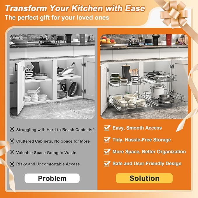 ALINE FURNITURE Pull Out Shelves - 11" W x 22" D Soft Close Pull Out Cabinet Organizer 1 Tier - Slide Out Drawers with Shelf Liner, Heavy Duty Steel Wire Baskets for Kitchen Cabinets, Pantry, Bathroom