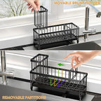 Cisily Sponge Holder for Kitchen Sink, Sink Caddy Organizer with High Brush Holder, Kitchen Countertop Organizers and Storage Essentials, Rustproof 304 Stainless Steel (Black, 10.62″)