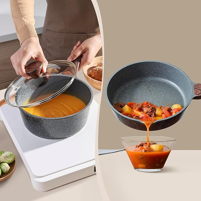 SENSARTE Nonstick Cookware Set, 23 Piece Pots and Pans Set with Swiss Granite Coating, Healthy Non Stick Kitchen Cooking Set, Stay-Cool Handles, Gray