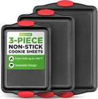 NutriChef 3-Piece Cookie Sheets for Baking, Non-Stick Baking Pans Set with Silicone Handles, Stackable Oven Trays in Small, Medium & Large Sizes for Professional and Everyday Use, 2026 Edition