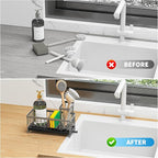 Cisily Sponge Holder for Kitchen Sink, Sink Caddy Organizer with High Brush Holder, Kitchen Countertop Organizers and Storage Essentials, Rustproof 304 Stainless Steel (Dark Grey, 9.25″)