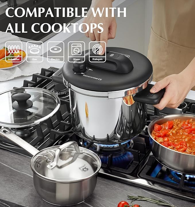 KOCH SYSTEME CS 14 Piece Stainless Steel Cookware Set with Pressure Cooker, Stainless Steel Pressure Cooker with Pots and Pans Set, 18/10 Stainless Steel Cookware Set, Induction Ready