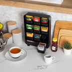 Mind Reader Tea Bag Organizer, Tea Station Organizer, Countertop Storage, Kitchen, Plastic, 10.25"L x 3.25"W x 13.75"H, Black