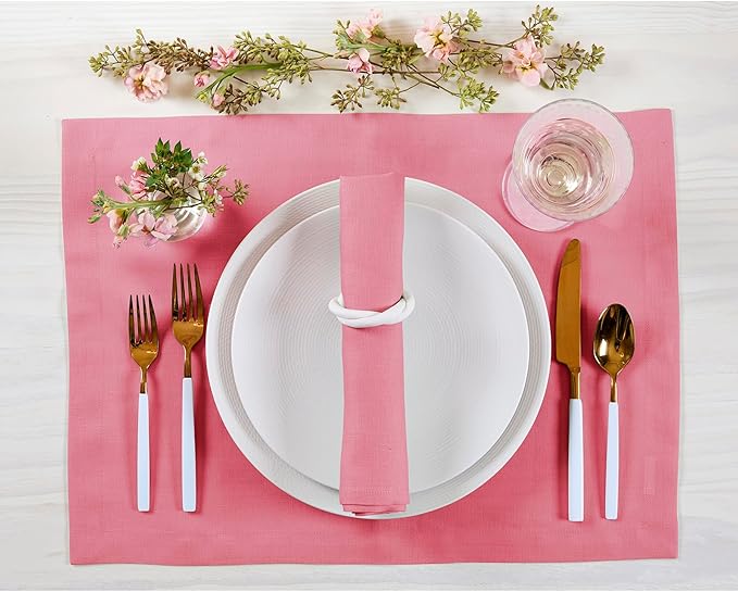 Solino Home Linen Napkins Set of 4-100% Pure Linen Pink Carnation Dinner Napkins Cloth 20 x 20 Inch for Valentines - Fete, Handcrafted and Machine Washable