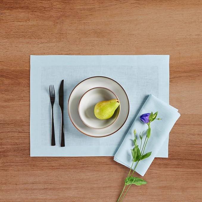Solino Home Linen Napkins Set of 4-100% Pure Linen Ice Water Dinner Napkins Cloth 20 x 20 Inch - Fete, Handcrafted and Machine Washable - Holiday, New Year