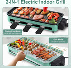 1500W Electric Indoor Grill,2 in 1 Smokeless Indoor Grills,Portable Korean BBQ Raclette Table Grill for Kitchen with Net & Non-Stick Cooking Removable Plate 5 Temperature Control,Dishwasher Safe