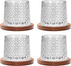 Rotatable Old Fashioned Glass, 275ml/10oz Crystal Whiskey Glass Set of 4, Wood Coaster, Thickening, Used as Rum Glass, Cocktail Cup, Coffee Cup, Milk Cup to Relax and Reduce Stress, Christmas gifts
