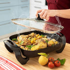Moss & Stone Square Nonstick Electric Skillet With Lid, Aluminum 12x12 Inch Electric Frying Pan 5Qt, Nonstick Cooking Surface, Adjustable Temperature Control, Vented Glass Lid, Heat-Resistant Handle