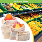 Pack of 6 Reusable Produce Bags Washable, 3 Sizes (2xS+2xM+2xL) Reusable Grocery Bags Heavy Duty Cotton Bag Mesh Bags for Vegetables, Enhanced Closure Edge, Double Stitched, with Tare Weight