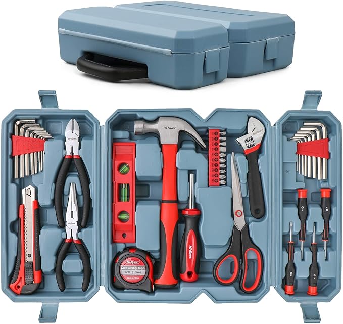 Hi-Spec 49pc Complete Home Tool Kit Set in a Portable Toolbox Case. Essential Household Repair Tools for DIY in The Apartment, Office and College
